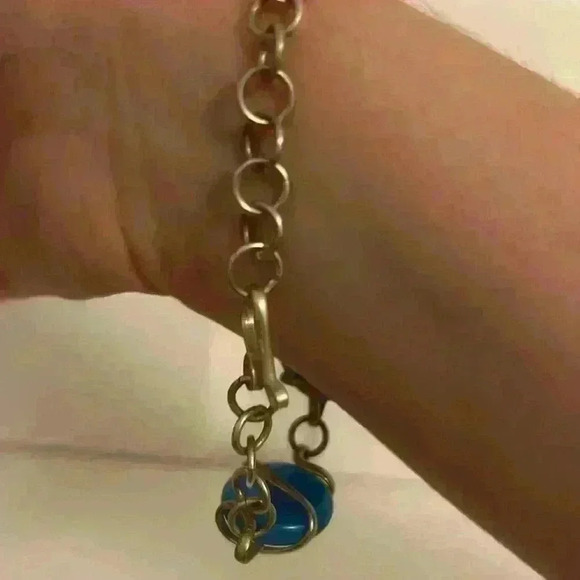 Sterling Silver Vintage 80s Italian Blue Glass Bracelet - Picture 11 of 15